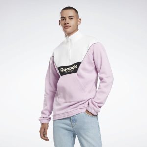 Reebok 1/2 Zip Cover-Up Sweatshirt Herren - Rosa/Weiß - DE 248-NSH